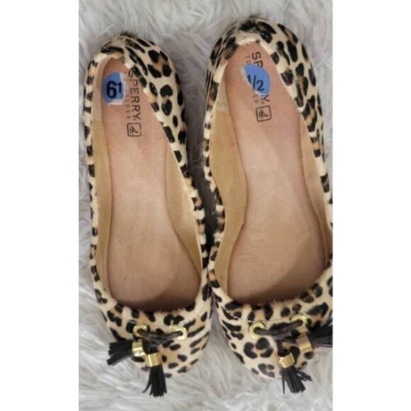Sperry Top Bliss Leopard Leather Ballet Flats Sz 6.5 - Picture 2 of 7